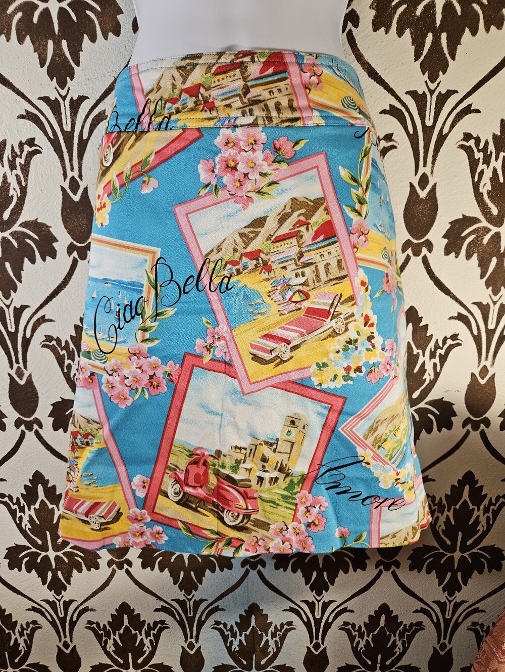 Vtg. New York & Company Women's 12 Mini Skirt Summer Scene Italy CIAO BELLA